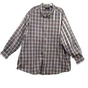 Roundtree & York Casuals Shirt Mens 4XT Tan Plaid Long‎ Sleeve Button Down